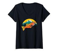 Femme Pêche à la truite à la mouche en plein air forêt nature faune pêcheur T-Shirt avec Col en V