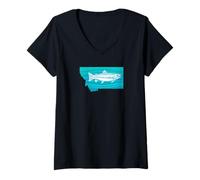 Femme Pêche à la Truite Montana Wave T-Shirt avec Col en V