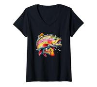 Femme Pêche à la Truite T-Shirt avec Col en V