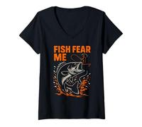 Femme Pêche à l'achigan Fish Fear Me Vintage Boys Funny Fishing T-Shirt avec Col en V