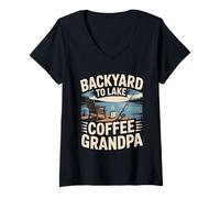 Femme Pêche au café Backyard to Lake Grandpa T-Shirt avec Col en V