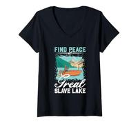 Femme Pêche au Grand Lac des Esclaves T-Shirt avec Col en V
