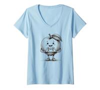 Femme Pêche avec cœur Graphique Symbole cœur Dessin au Crayon T-Shirt avec Col en V