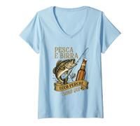 Femme Pêche et bière Ecco Pourquoi Je suis Qui Vintage T-Shirt avec Col en V