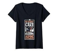 Femme Pêche et Blaireau des Alpes T-Shirt avec Col en V