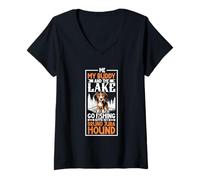 Femme Pêche et Chien Courant du Jura T-Shirt avec Col en V