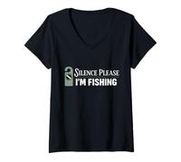 Femme Pêche Seule introvertie pêcheur Tranquille pêcheur Solitude T-Shirt avec Col en V