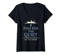 Femme Pêche Seule introvertie pêcheur Tranquille pêcheur Solitude T-Shirt avec Col en V