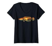 Femme Pêche Snakehead Coucher de Soleil Nature Paysage T-Shirt avec Col en V