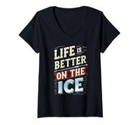 Femme Pêche sur Glace Life is Better on The Ice T-Shirt avec Col en V