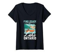 Femme Pêche sur Le lac Ontario T-Shirt avec Col en V