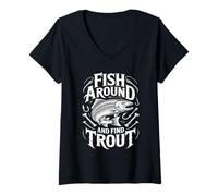 Femme Pêcher Autour et trouver la Truite pêche Vintage T-Shirt avec Col en V