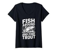Femme Pêcher Autour et trouver la Truite pêche Vintage T-Shirt avec Col en V