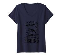 Femme Pêcheur amusant rétro If I've Gone Missing I've Gone Fishing T-Shirt avec Col en V