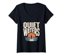 Femme Pêcheur en Plein air en eaux calmes T-Shirt avec Col en V