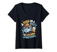 Femme Pêcheur pêchant Un Poisson ou Un bourdonnement, Je suis en Train de pêcher Quelque Chose T-Shirt avec Col en V
