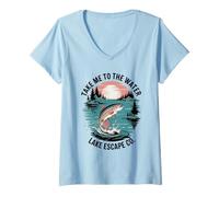 Femme Pêcheur rétro pour pêche à la Truite T-Shirt avec Col en V