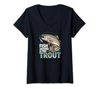 Femme Pêchez Autour de trouver la Truite T-Shirt avec Col en V