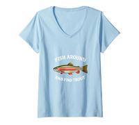 Femme Pêchez et Trouvez la Truite, compétition de pêche Amusante T-Shirt avec Col en V