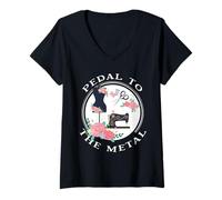 Femme Pedal to The Metal Funny Machine à Coudre Vintage T-Shirt avec Col en V