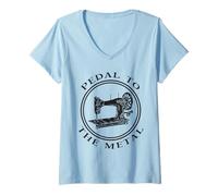 Femme Pedal to The Metal Funny Machine à Coudre Vintage T-Shirt avec Col en V