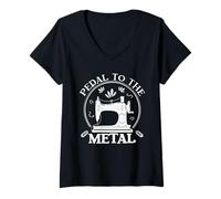 Femme Pedal to The Metal Funny Machine à Coudre Vintage T-Shirt avec Col en V