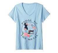 Femme Pedal to The Metal Funny Machine à Coudre Vintage T-Shirt avec Col en V
