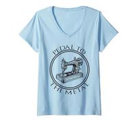 Femme Pedal to The Metal Funny Machine à Coudre Vintage T-Shirt avec Col en V