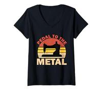 Femme Pedal to The Metal Funny Machine à Coudre Vintage T-Shirt avec Col en V