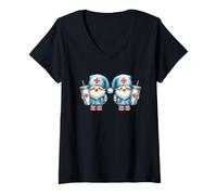 Femme Pediatric Nurse Gnomes for School Nurse Funny Coffee Nurse T-Shirt avec Col en V