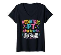 Femme Pediatric PT Little Step Counts Pediatric Physical Therapist T-Shirt avec Col en V