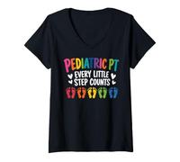 Femme Pediatric PT Little Step Counts Pediatric Physical Therapist T-Shirt avec Col en V