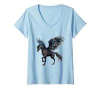 Femme Pégase, Cheval Volant ailé, mythologie Antique Grecque T-Shirt avec Col en V