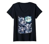 Femme Pegasus and Moon Fantasy Cheval ailé T-Shirt avec Col en V
