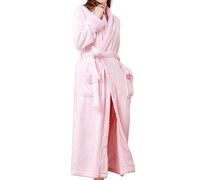 Femme Peignoir Polaire avec 2 Poches Hiver Peignoir de Bain Flanelle Robe de Nuit Rose L