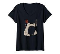 Femme Peinture à l'encre Vintage de la Grenouille Japonaise Sumi-e Zen T-Shirt avec Col en V