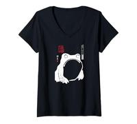 Femme Peinture à l'encre Vintage de la Grenouille Japonaise Sumi-e Zen T-Shirt avec Col en V