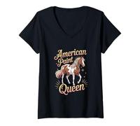 Femme Peinture de Cheval American Paint Queen T-Shirt avec Col en V