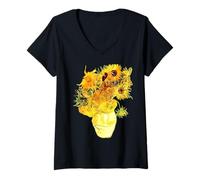 Femme Peinture florale vintage Van Gogh Tournesols T-Shirt avec Col en V