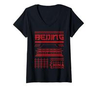 Femme Pékin Vacances Vacances Drapeau Chine T-Shirt avec Col en V