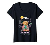 Femme Pékinois T-Shirt avec Col en V