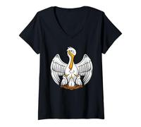 Femme Pelican in Her Piety Symboles catholiques Traditionnels Masse Latine T-Shirt avec Col en V