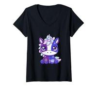 Femme Peluche Licorne en Cristal Cousue - Pierre précieuse Fantaisie T-Shirt avec Col en V