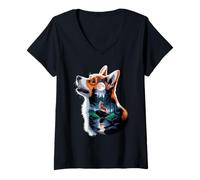 Femme Pembroke Welsh Corgi Hurle à La Lune Corgis T-Shirt avec Col en V