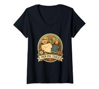 Femme Pen PAL Table Correspondance Lettres Bureau T-Shirt avec Col en V