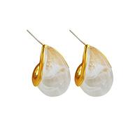 Femme Pendantes Boucles Cuivre plaqué or véritable S925 argent aiguille rétro goutte d'eau en forme de goujon résine d'oreilles Style à la mode d'oreilles (White,One Size)