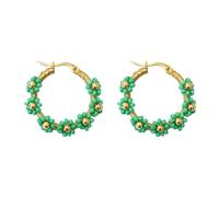 Femme Pendantes Boucles paire de d'oreilles à fleurs bohème printemps et été fleurs colorées d'oreilles en perles pour femmes rondes perlées (C, One Size)