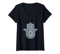 Femme Pendentif High Tech Hamsa Fatma étoile de David Juif T-Shirt avec Col en V