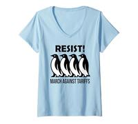 Femme Penguins Against Tariffs Resist Funny Penguin Tariff Protest T-Shirt avec Col en V