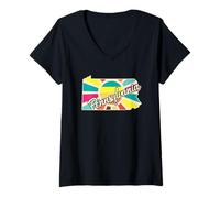 Femme Pennsylvania Art Vintage coloré de l'État de Pennsylvanie T-Shirt avec Col en V